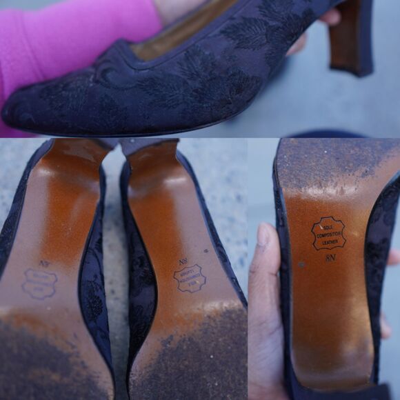 A Touch of Nina 8N Floral Embroidered Block Heel Pumps Whimsigoth Dark Academia - Picture 7 of 14